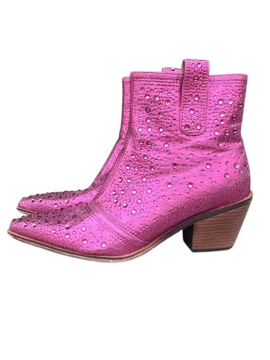 isnom Shoes - ISNOM 11 Metallic Pink Rhinestone Western Boots Booties Cowgirl Festival Concert